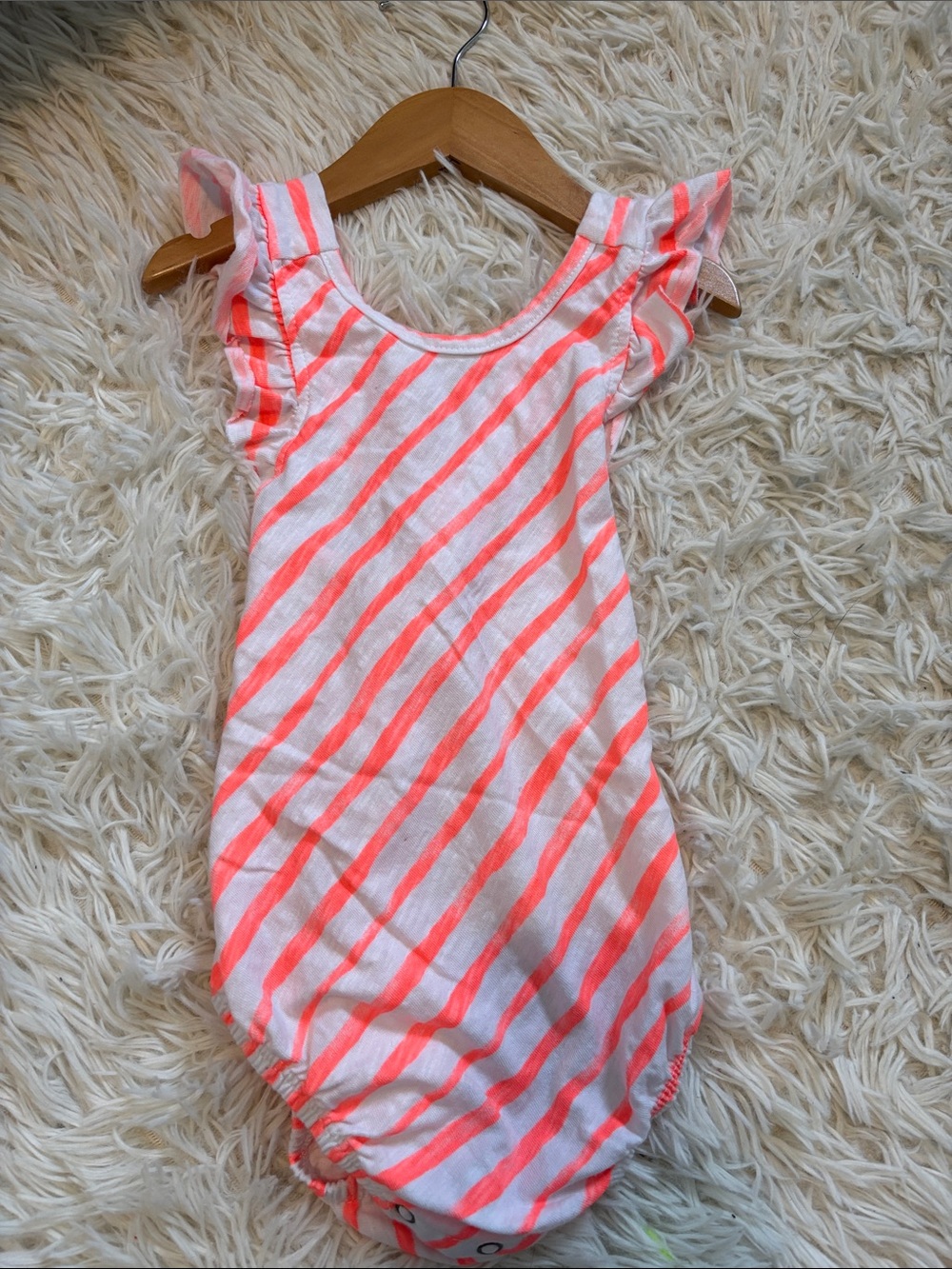 Joah Love Girls Striped Flutter Sleeve Bubble, Size 12 months, Made in USA